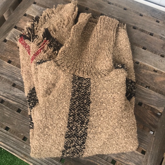 LAST 1 Mocha Plaid Stripe Turtleneck Poncho - Picture 7 of 8